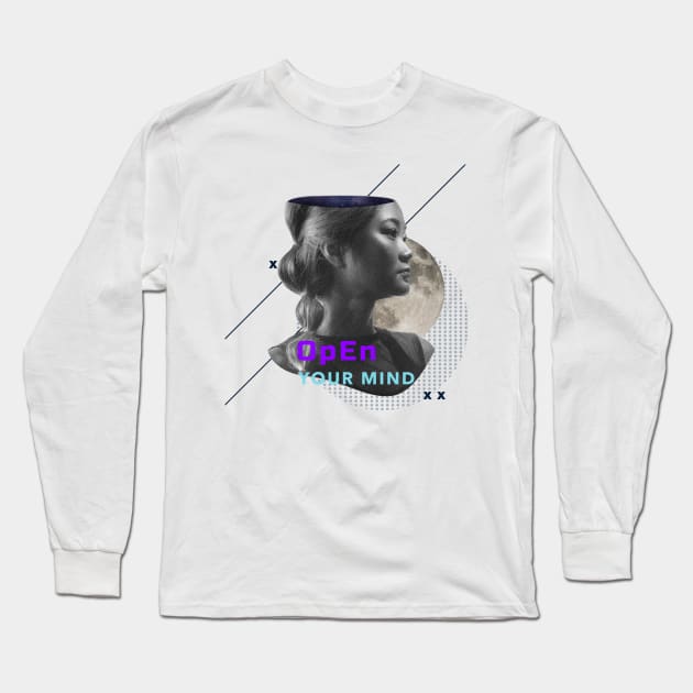 Surrealistic Woman Open Your Mind Hidden Message Long Sleeve T-Shirt by Ken Adams Store